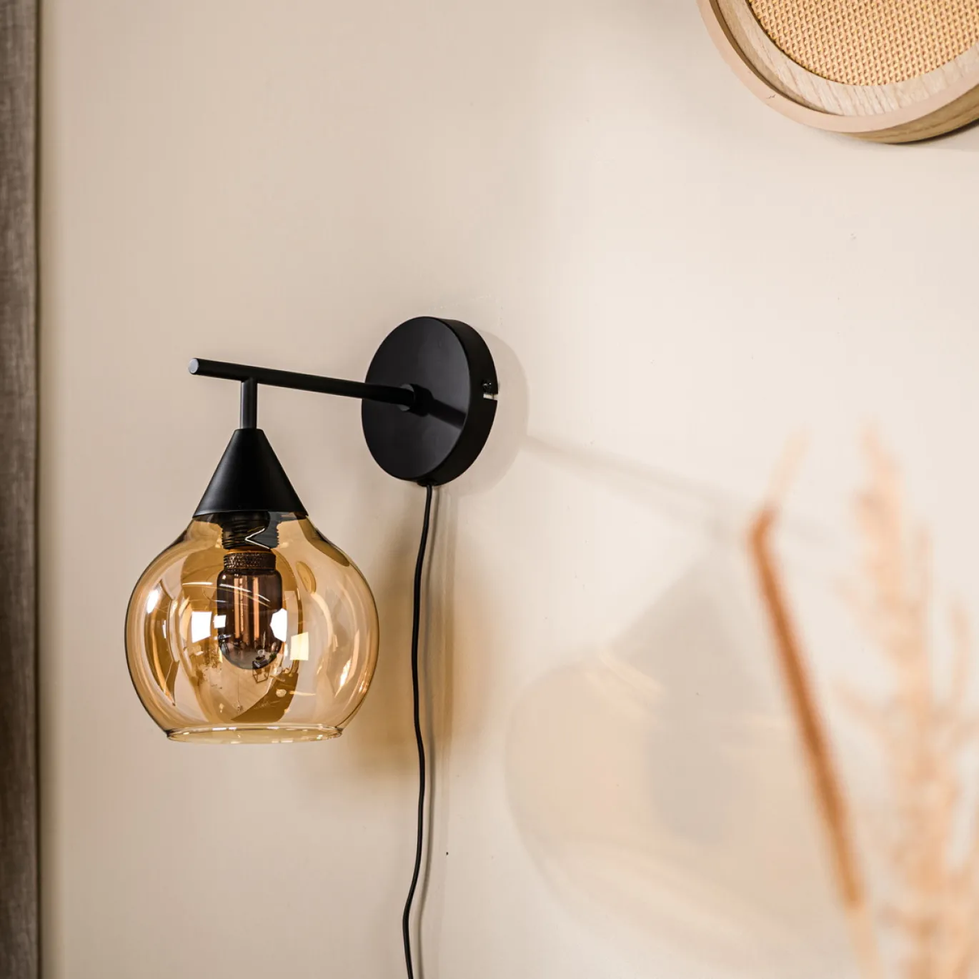 Wandlamp Pleun 1-Lichts Amber Glas - Giga Meubel