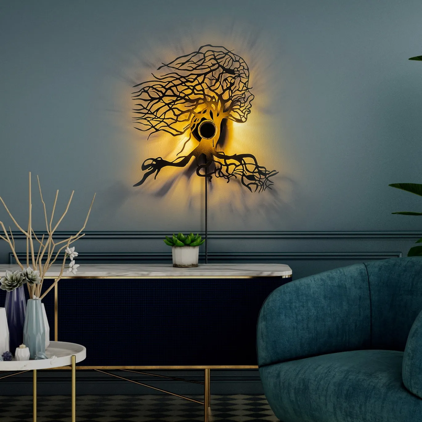 Wandlamp Tree Woman Zwart