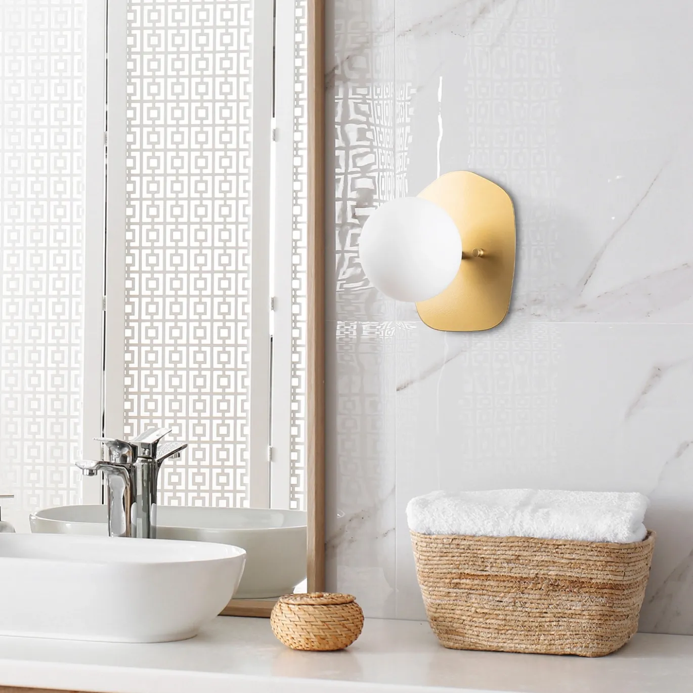 Wandlamp Well Goud/Wit