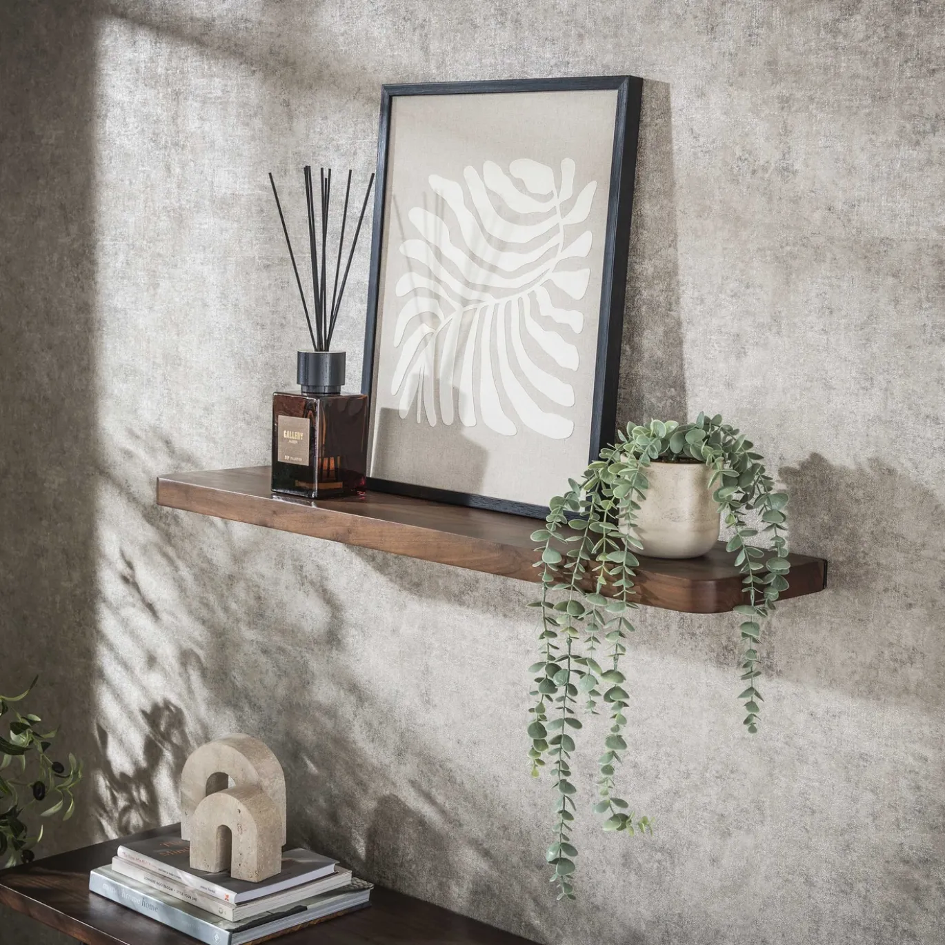Wandplank Carve 90cm Massief Acacia Bruin - Giga Meubel