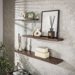 Wandplank Carve 90cm Massief Acacia Bruin - Giga Meubel