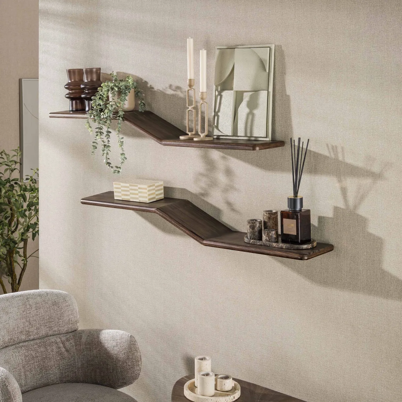 Wandplank Maya Teak S-vorm set van 2 - Giga Meubel