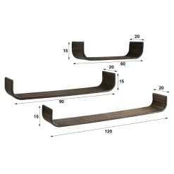 Wandplank Maya Teak U-vorm set van 3 - Giga Meubel