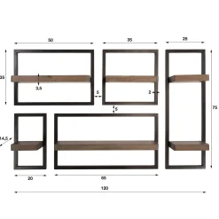 Wandschap Carve Set van 5 Massief Acacia Bruin - Giga Meubel