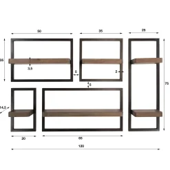 Wandschap Carve Set van 5 Massief Acacia Bruin - Giga Meubel