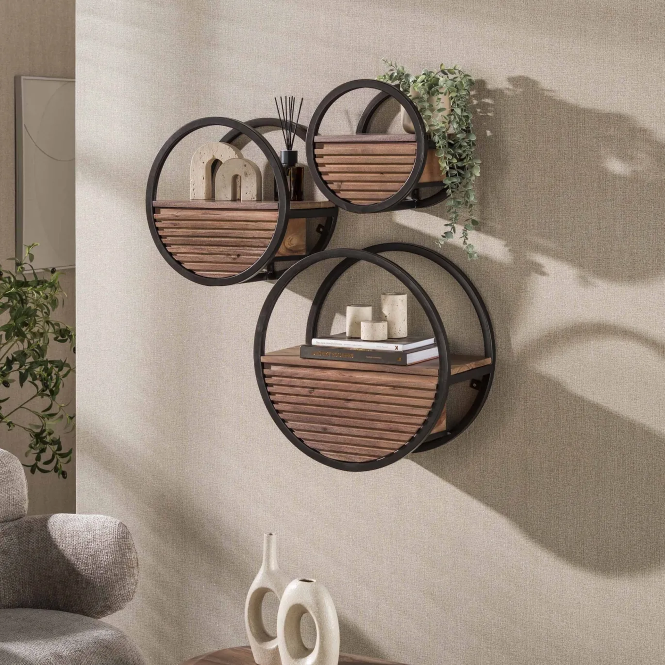 Wandschap Circular 1 lade Ø30cm Acacia Bruin - Giga Meubel