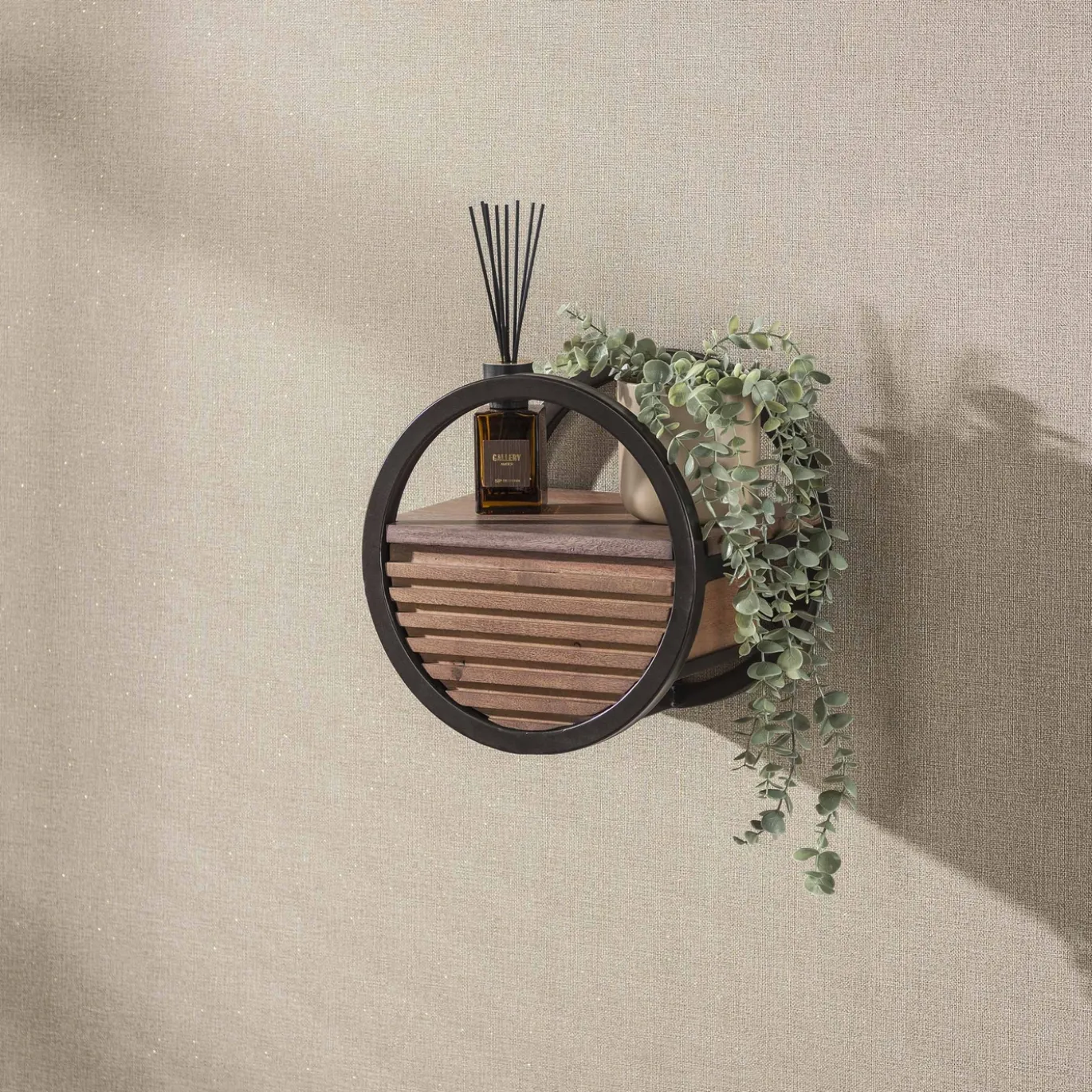 Wandschap Circular 1 lade Ø30cm Acacia Bruin - Giga Meubel
