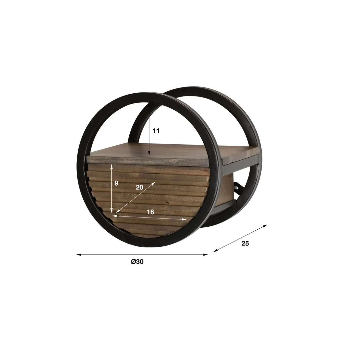 Wandschap Circular 1 lade Ø30cm Acacia Bruin - Giga Meubel