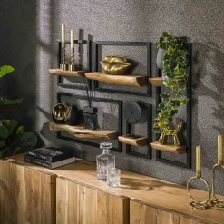Wandschap Edge Acaciahout Naturel Set van 5 - Giga Meubel