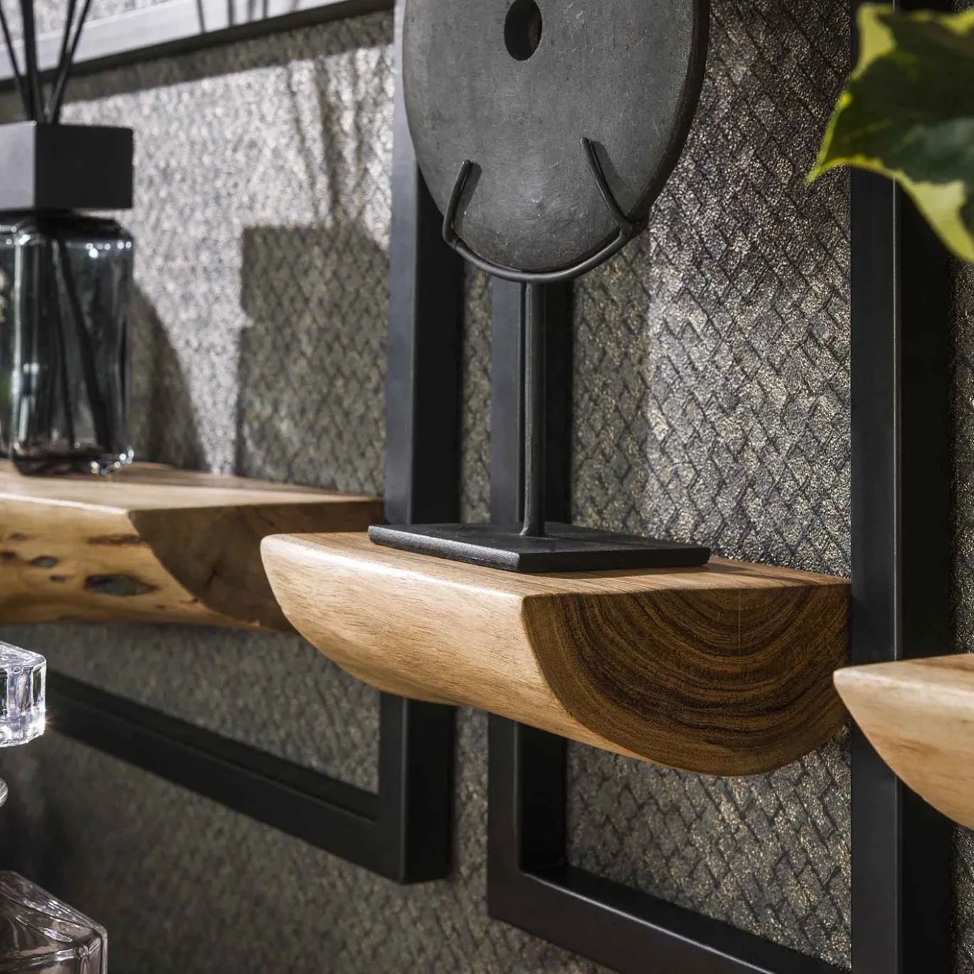 Wandschap Edge Acaciahout Naturel Set van 5 - Giga Meubel