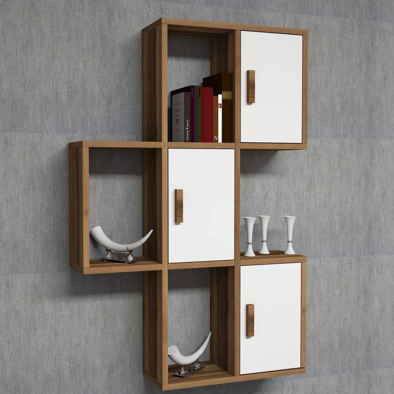 Wandschap Flora Walnoot/Wit
