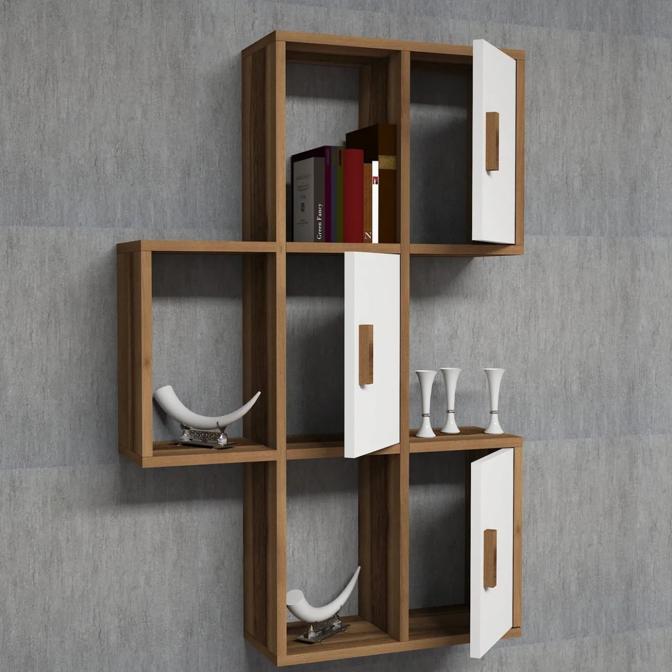 Wandschap Flora Walnoot/Wit