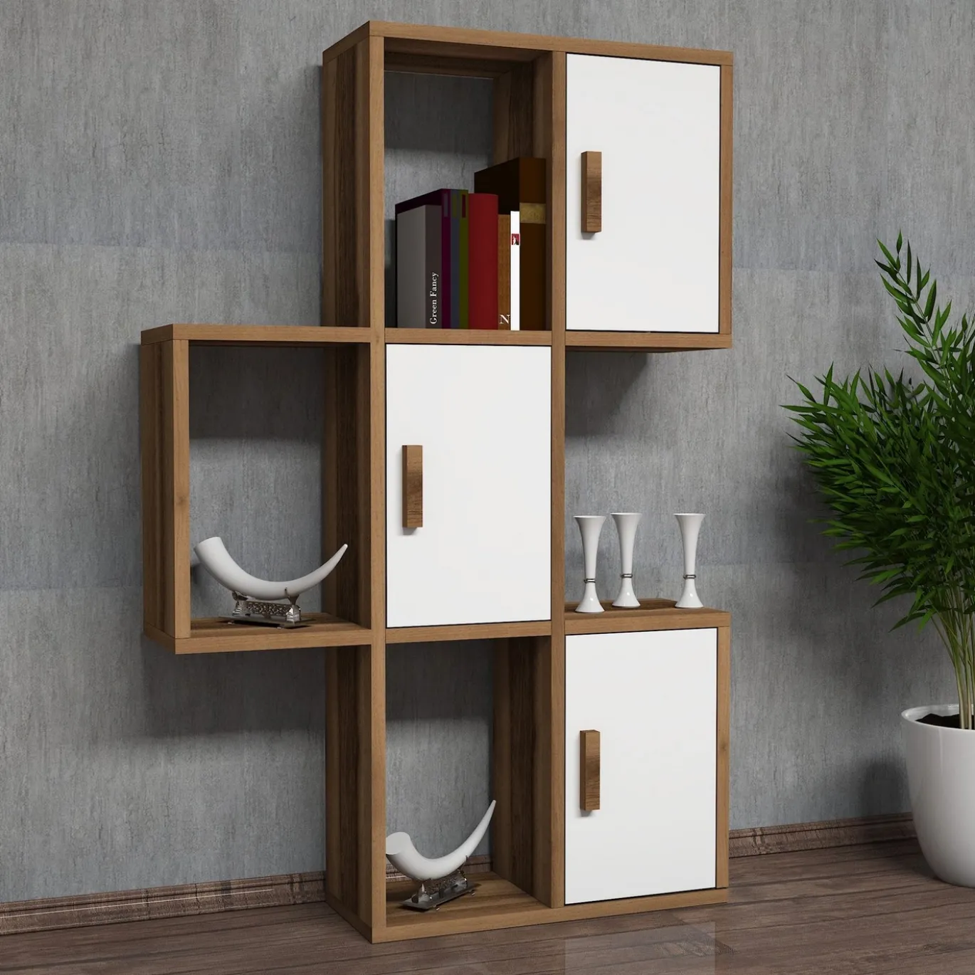 Wandschap Flora Walnoot/Wit
