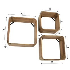 Wandschap Set van 3 Vierkant Massief Acaciahout Naturel - Giga Meubel