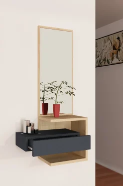 Wandspiegel Stella Naturel/Antraciet met Lade