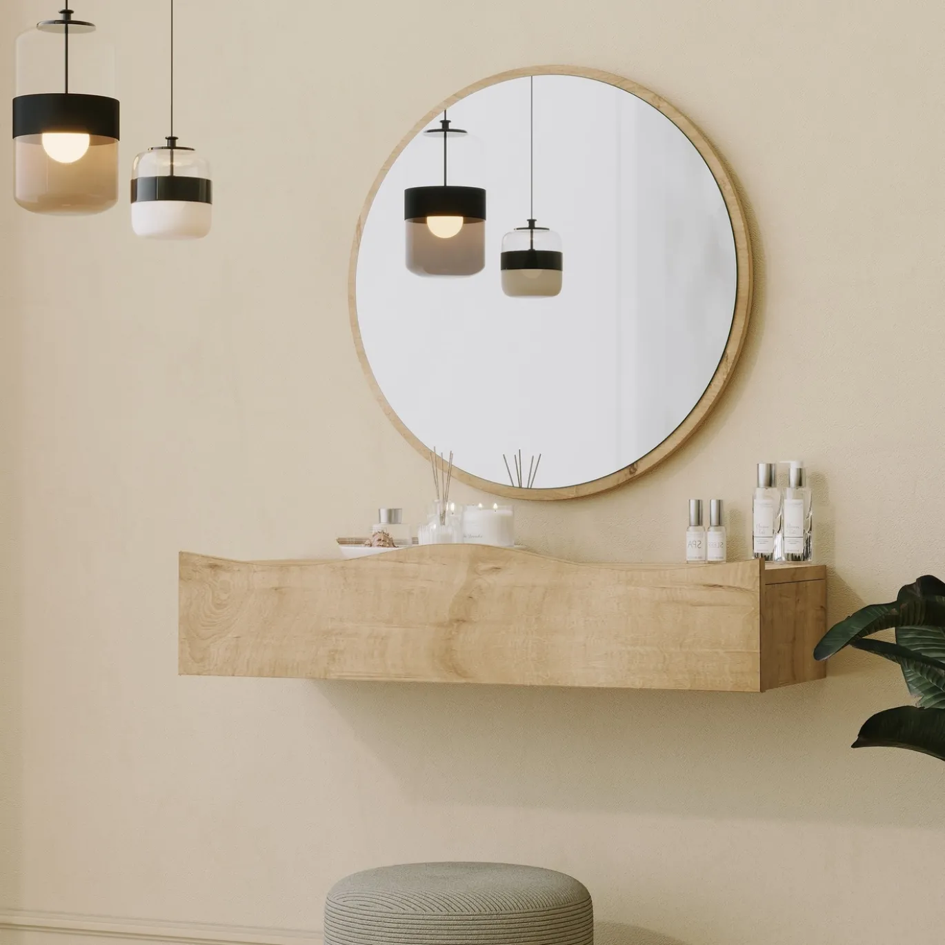 Wandspiegel + Wandschap Princesse Naturel
