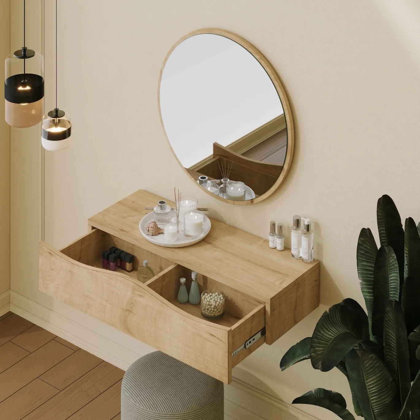 Wandspiegel + Wandschap Princesse Naturel