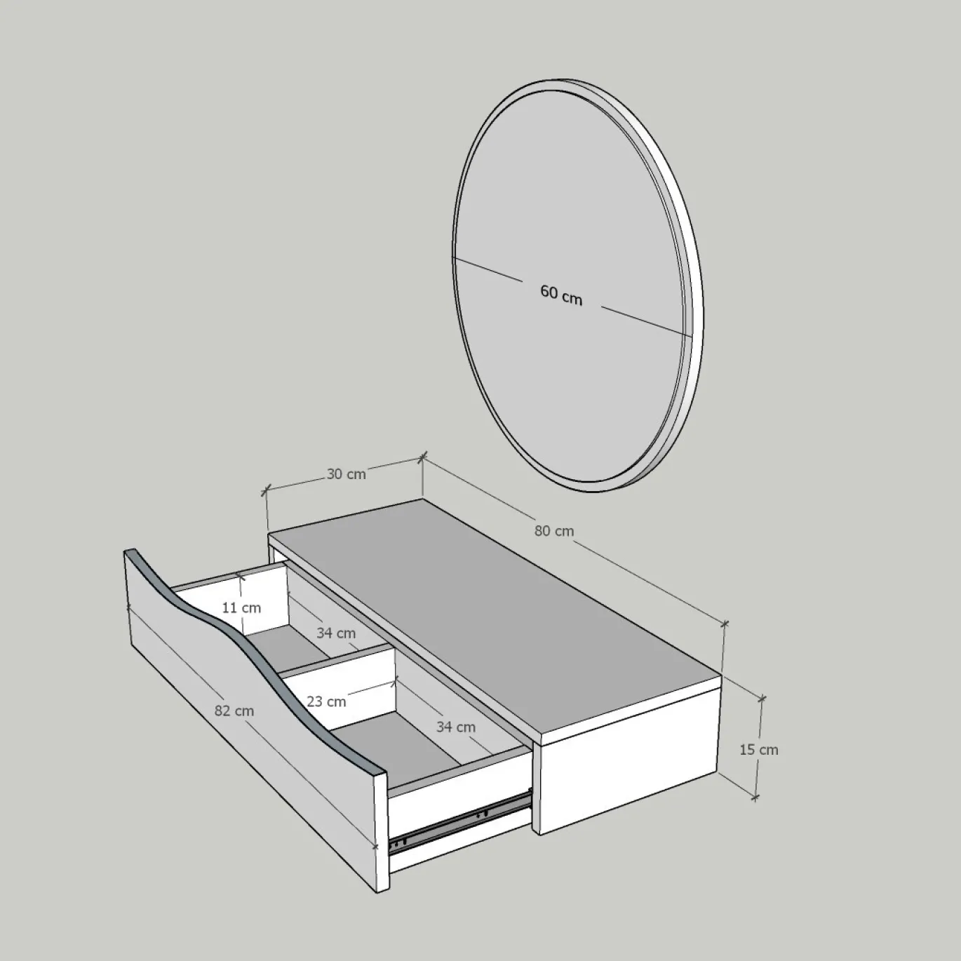 Wandspiegel + Wandschap Princesse Naturel