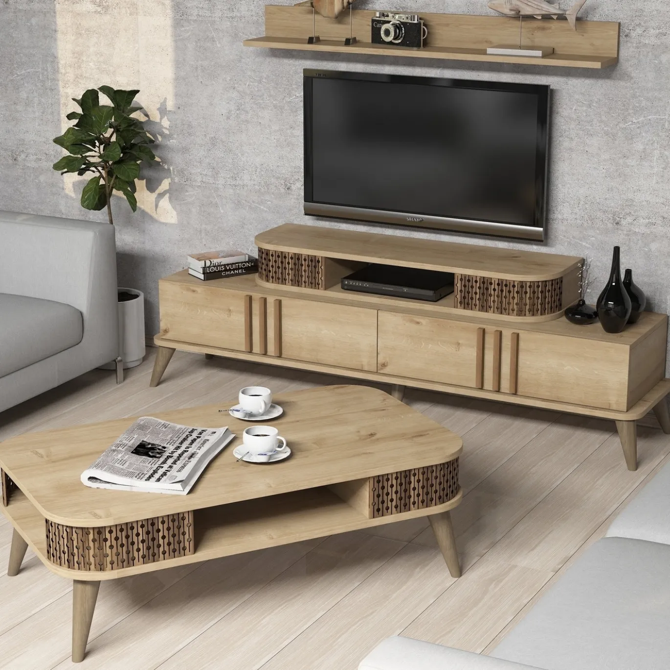 Woonkamer Meubel Set Ely Melamine Eiken