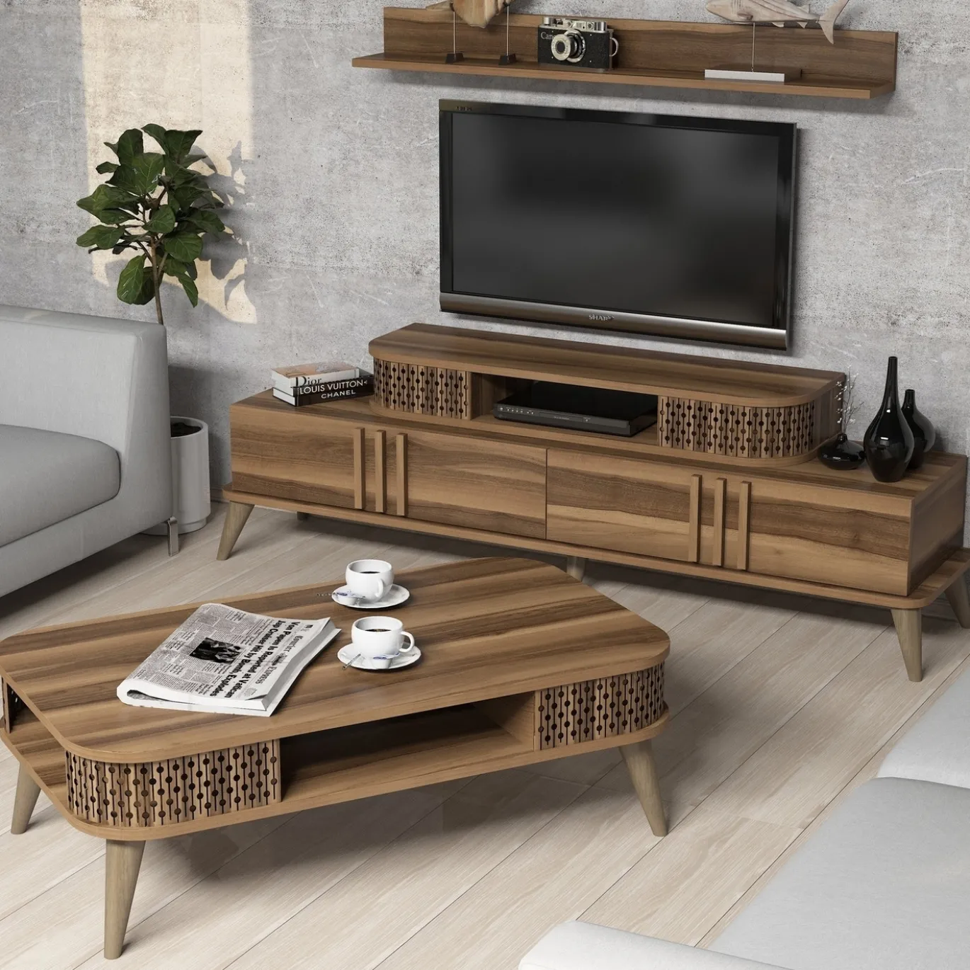 Woonkamer Meubel Set Ely Melamine Walnoot
