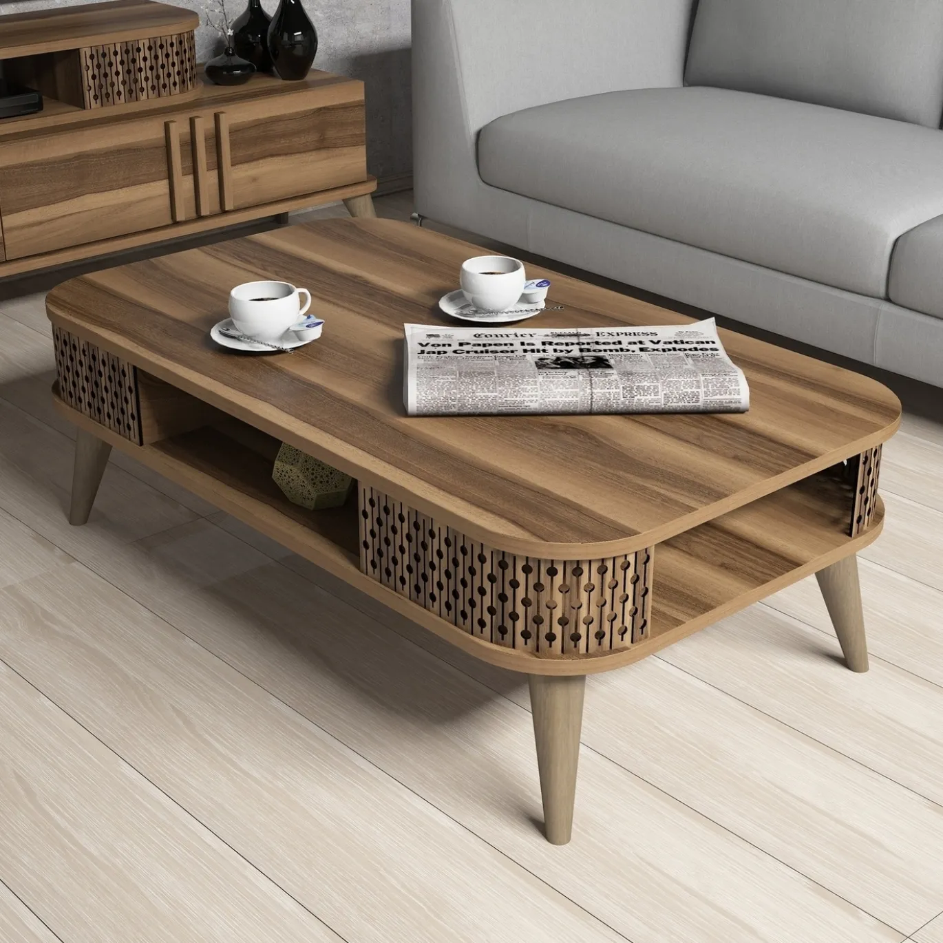 Woonkamer Meubel Set Ely Melamine Walnoot