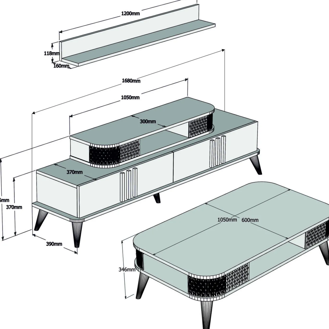 Woonkamer Meubel Set Ely Melamine Walnoot