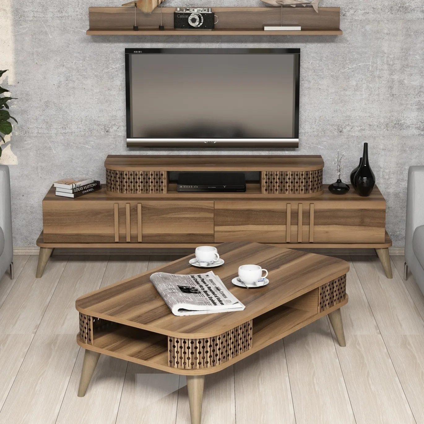 Woonkamer Meubel Set Ely Melamine Walnoot