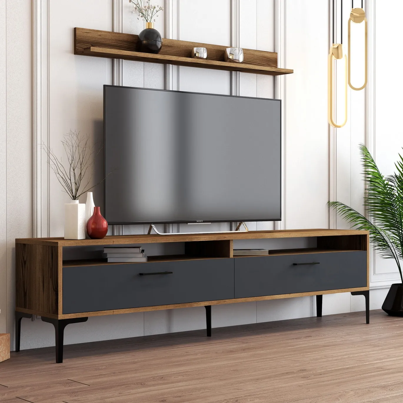 Woonkamermeubelset Istanbul Melamine Walnoot Antraciet