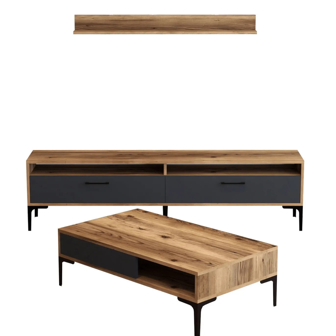Woonkamermeubelset Istanbul Melamine Walnoot Antraciet