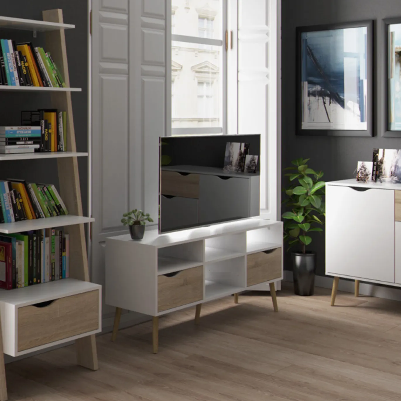 Woonkamerset Oslo Combi Wit/Eikenlook - Giga Living