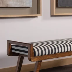 Woood Bankje Valo Hout Bruin Met Streepstof Zwart/wit