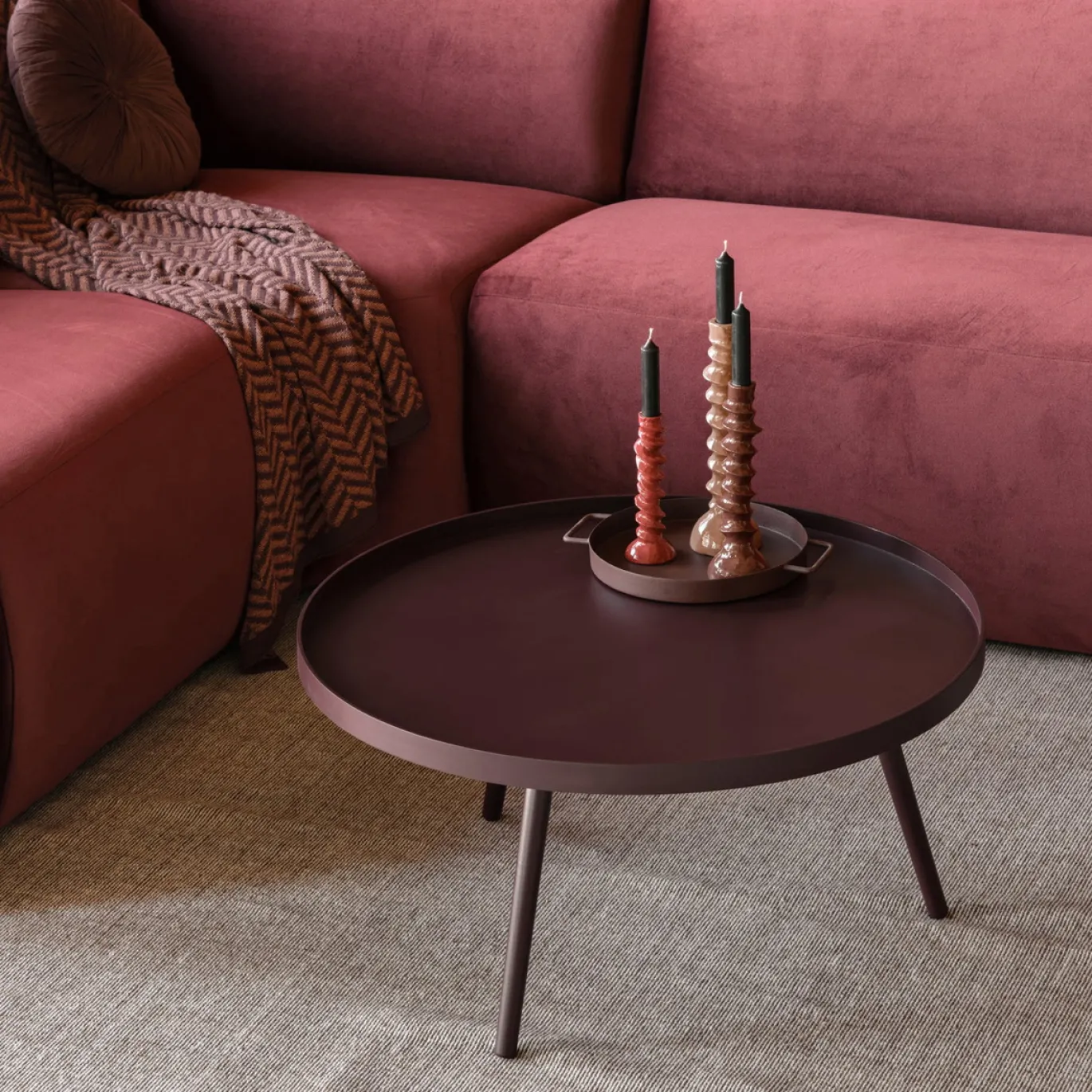 Woood Bijzettafel Mesa XL Hout Bordeauxrood Ø78cm