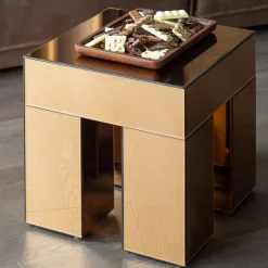 Woood Bijzettafel Mirrox Hout Spiegelglas Bruin