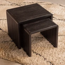 Woood Bijzettafel Willa Recycled Teak Zwart Set van 2