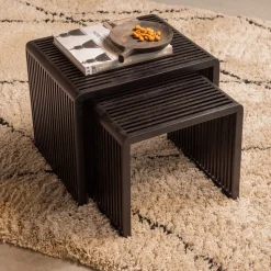 Woood Bijzettafel Willa Recycled Teak Zwart Set van 2
