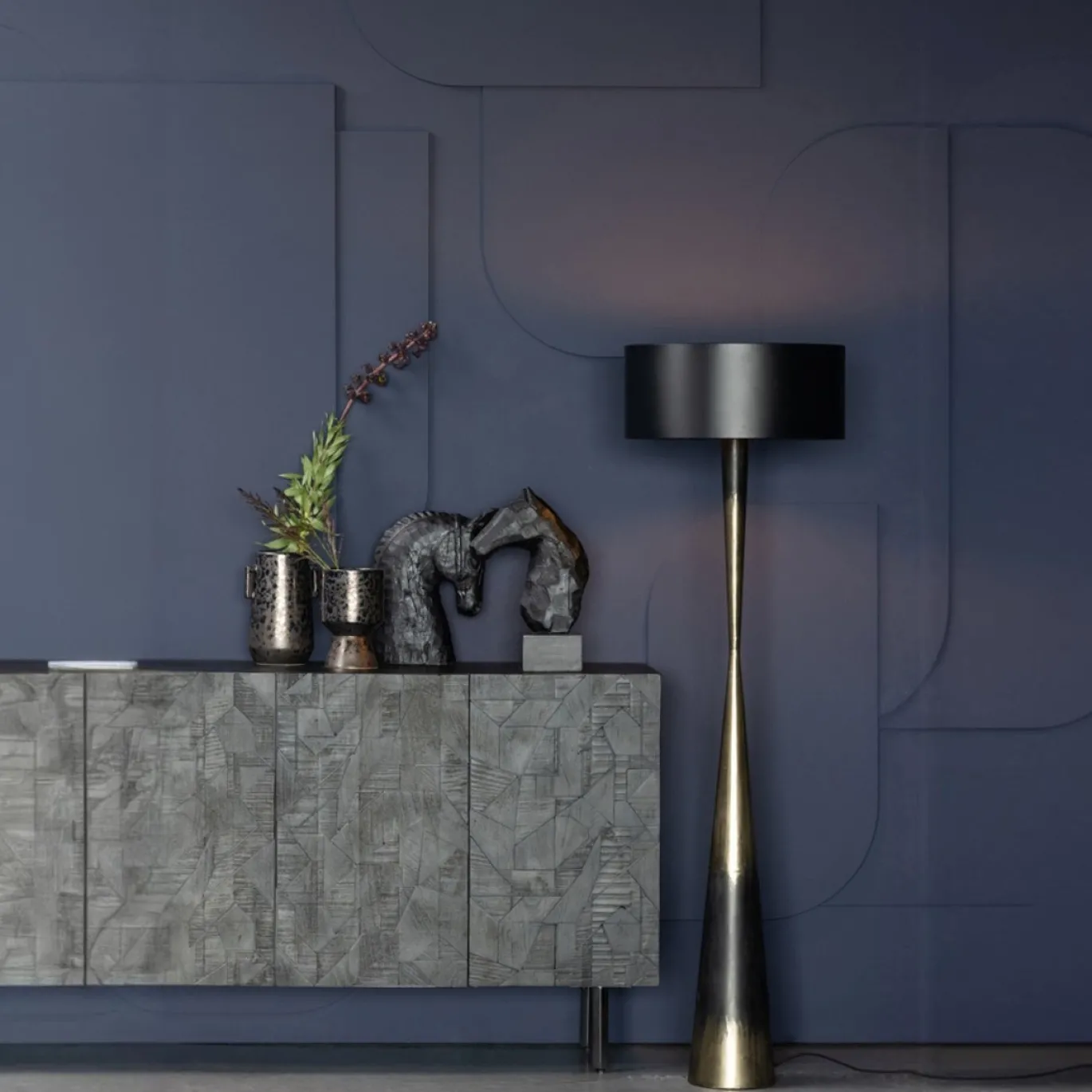 Woood Blackout Too Staande Lamp Metaal Zwart/brass