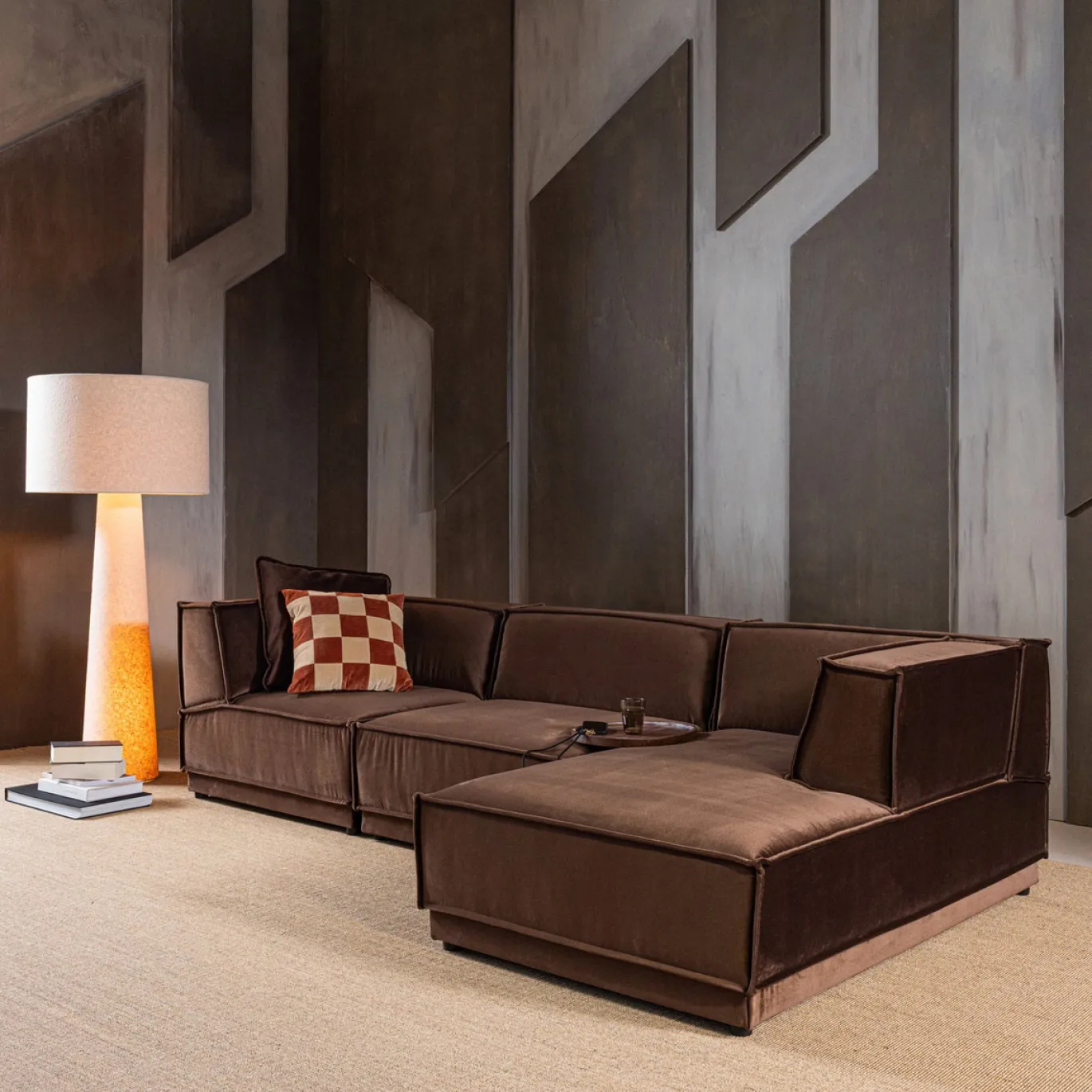 Woood Chaise Longue Bank Manu Rechts Velvet Bruin