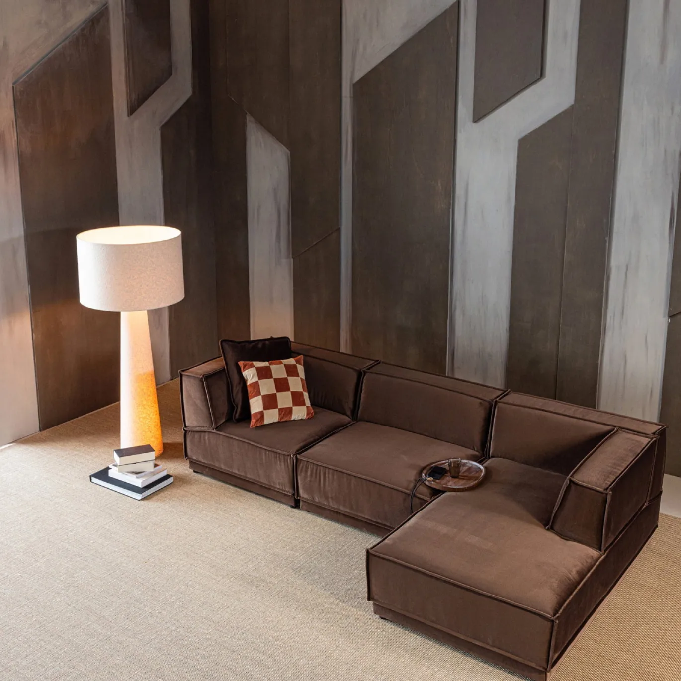 Woood Chaise Longue Bank Manu Rechts Velvet Bruin