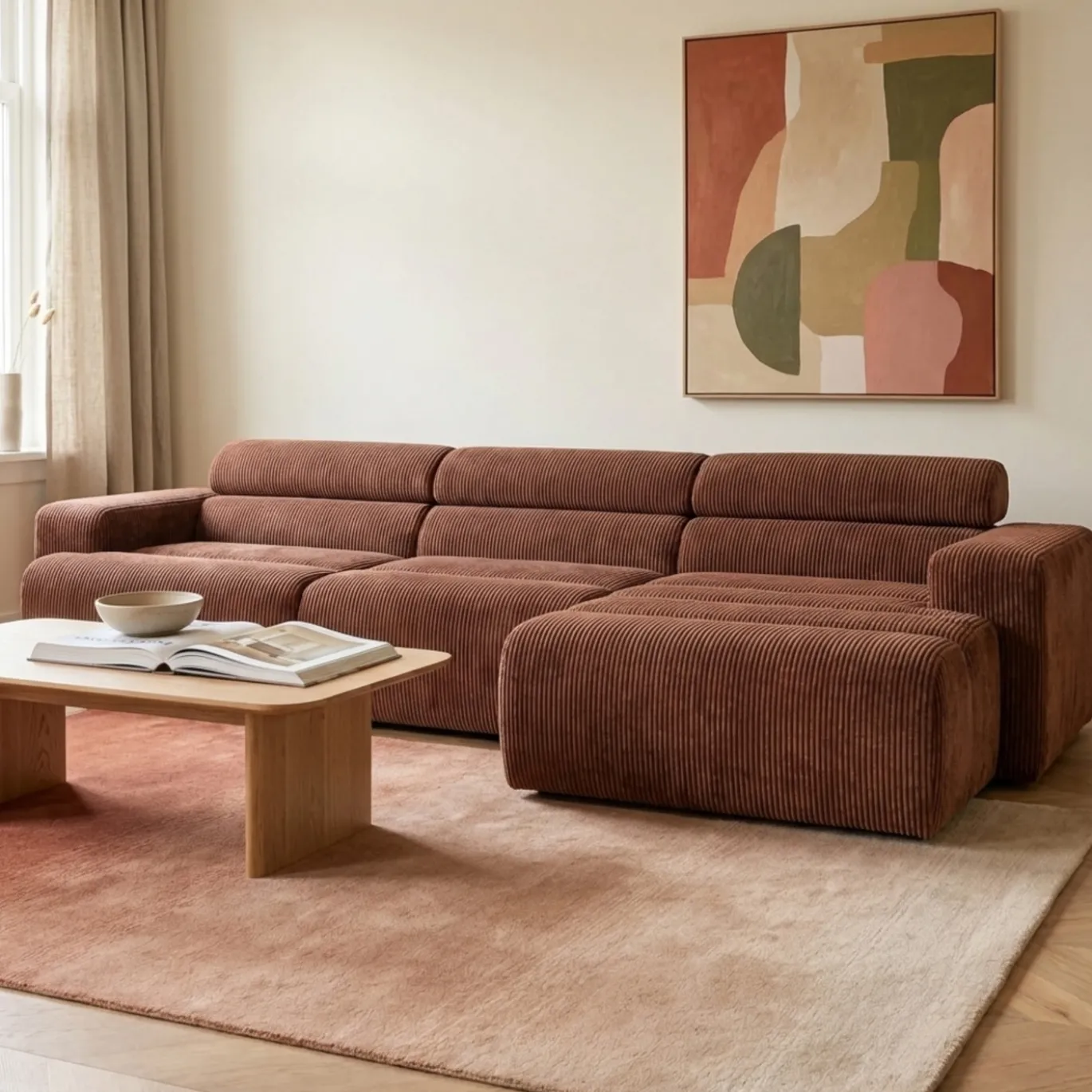 Woood Chaise Longue Bank Novi Rechts Ribstof Terra