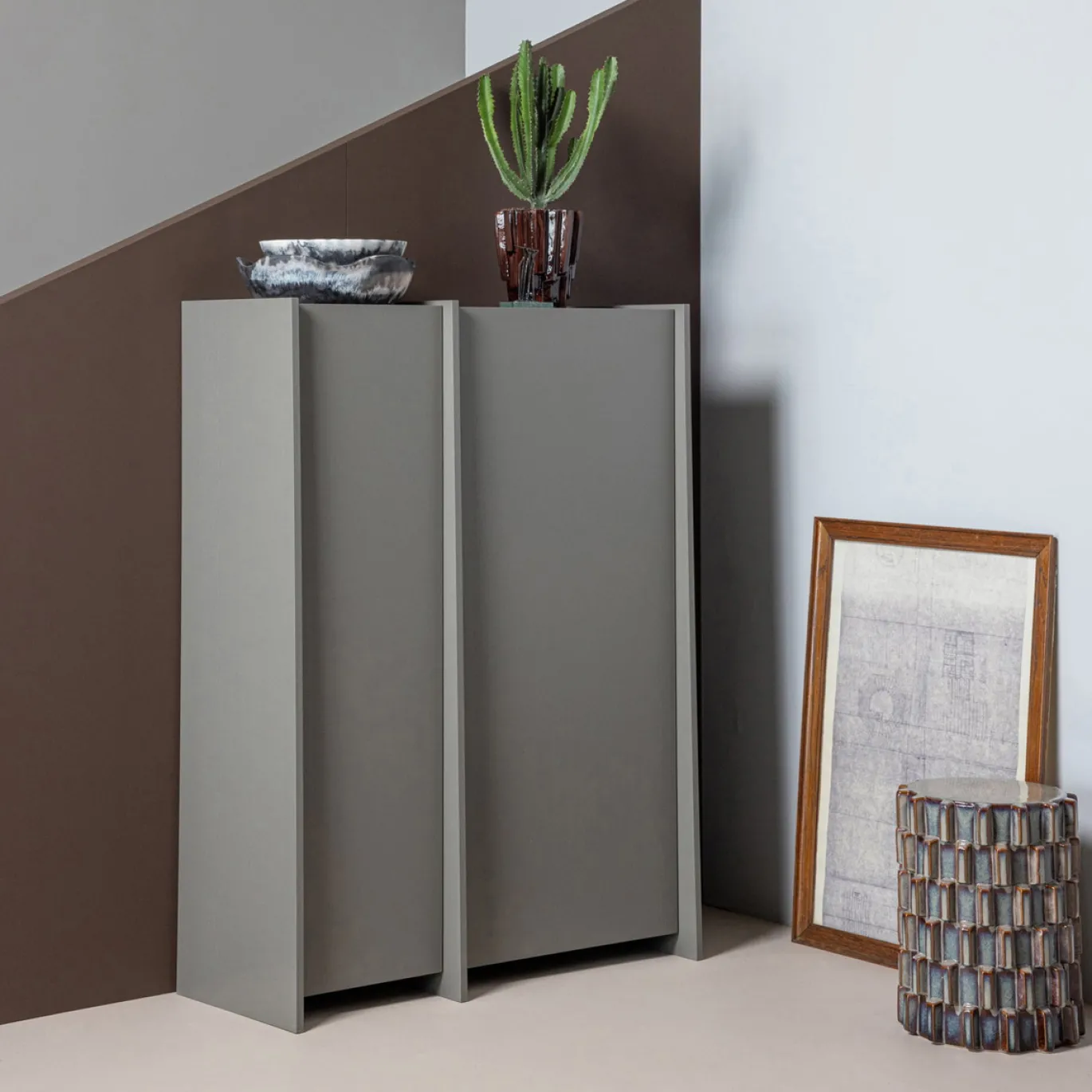Woood Decoratieve Bijzettafel Axu Ø35x45cm Keramiek Grijsblauw