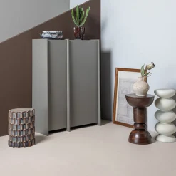 Woood Decoratieve Bijzettafel Axu Ø35x45cm Keramiek Grijsblauw