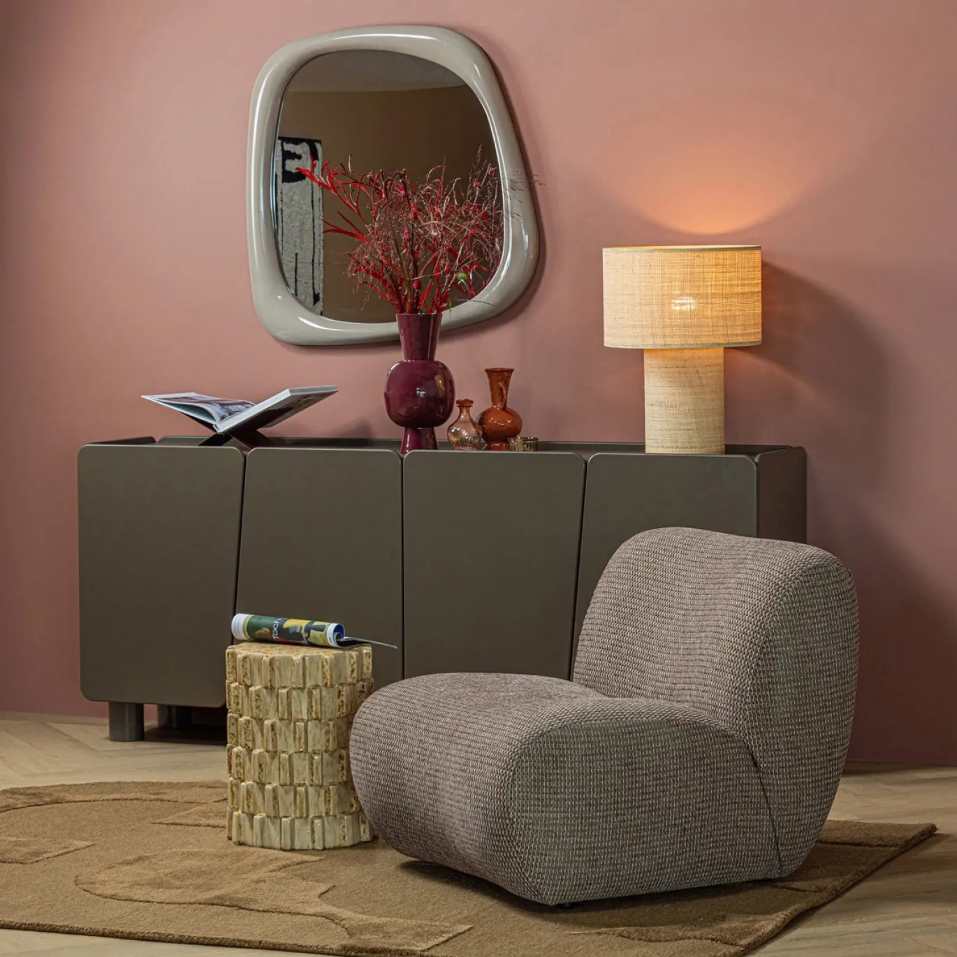 Woood Decoratieve Bijzettafel Axu Ø35x45cm Keramiek Zand