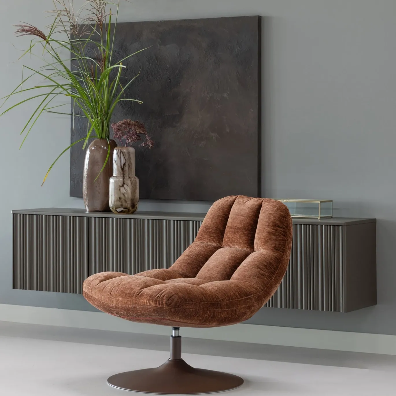 Woood Draaifauteuil Elvi Chenille Structuur Roestbruin