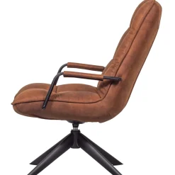 Woood Draaifauteuil Jouke Met Armleuning Leerlook Cognac