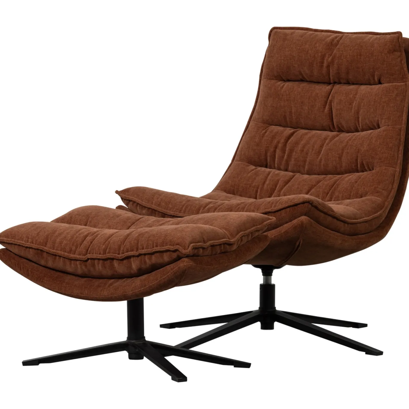 Woood Draaifauteuil Kube Met Hocker Bruin