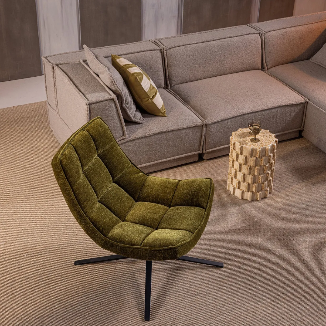Woood Draaifauteuil Maudi Chenille Structuur Groen