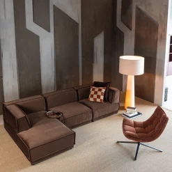 Woood Draaifauteuil Maudi Chenille Structuur Bruin