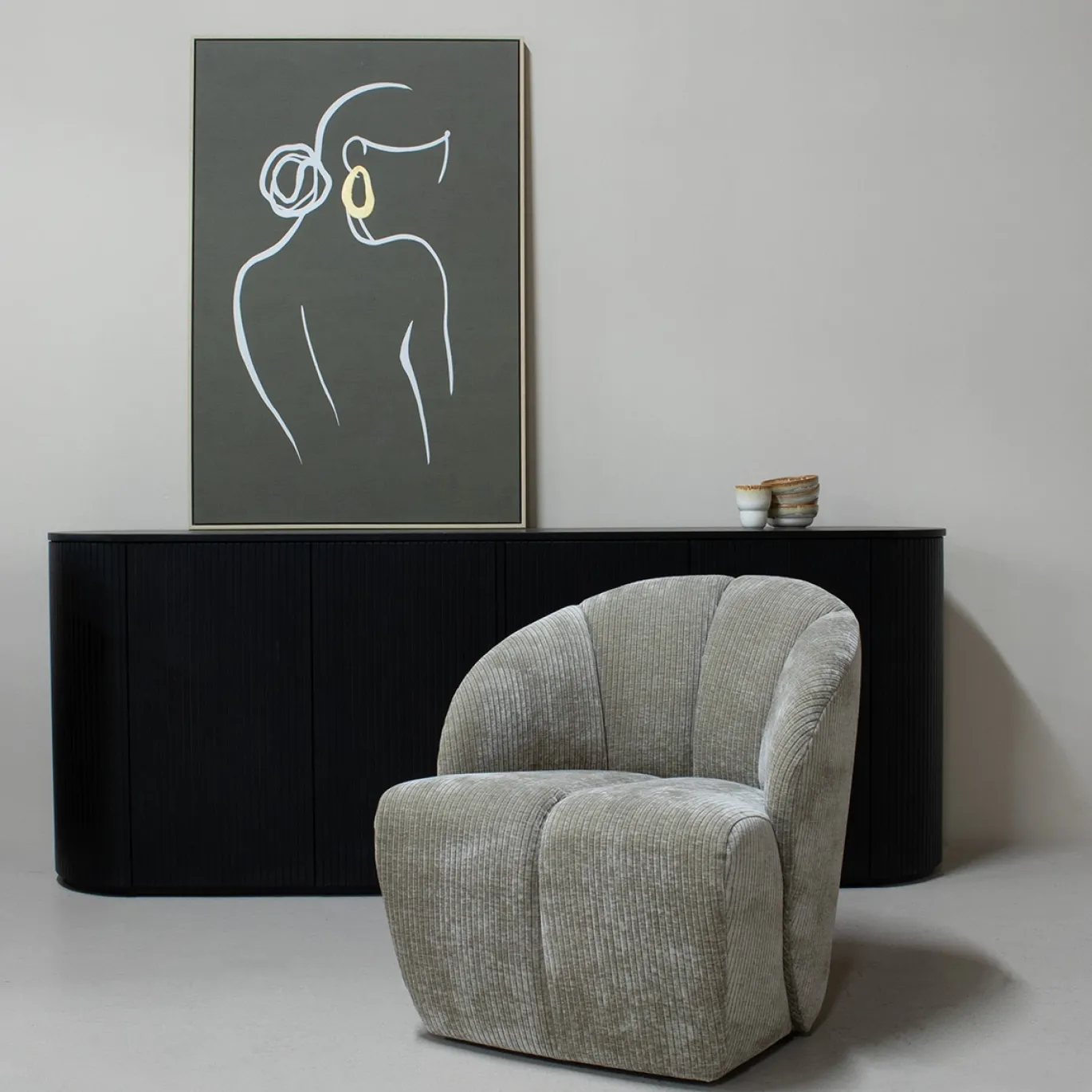 Woood Draaifauteuil Mojo Ribstof Donker Zand