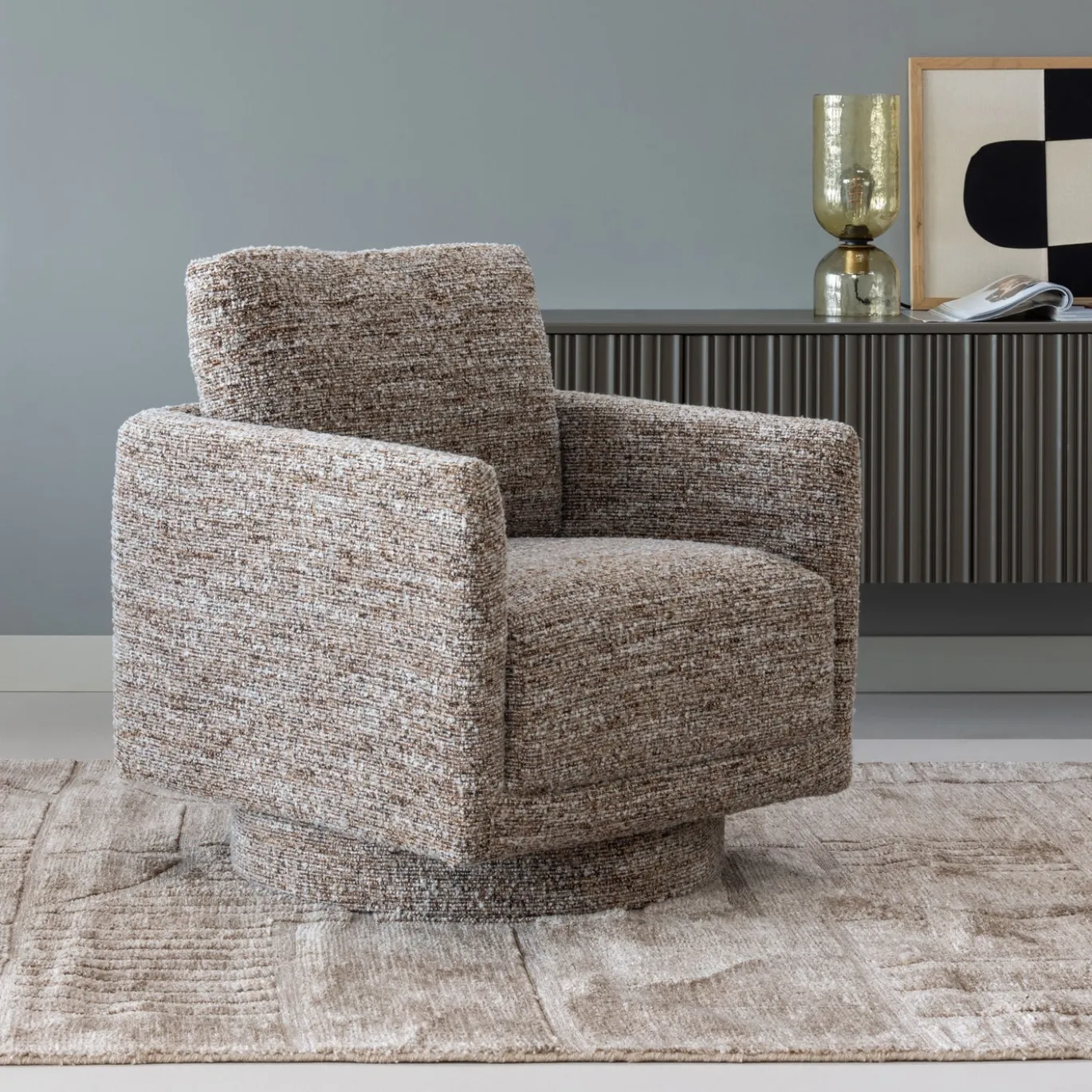 Woood Draaifauteuil Oska Bruin Melange