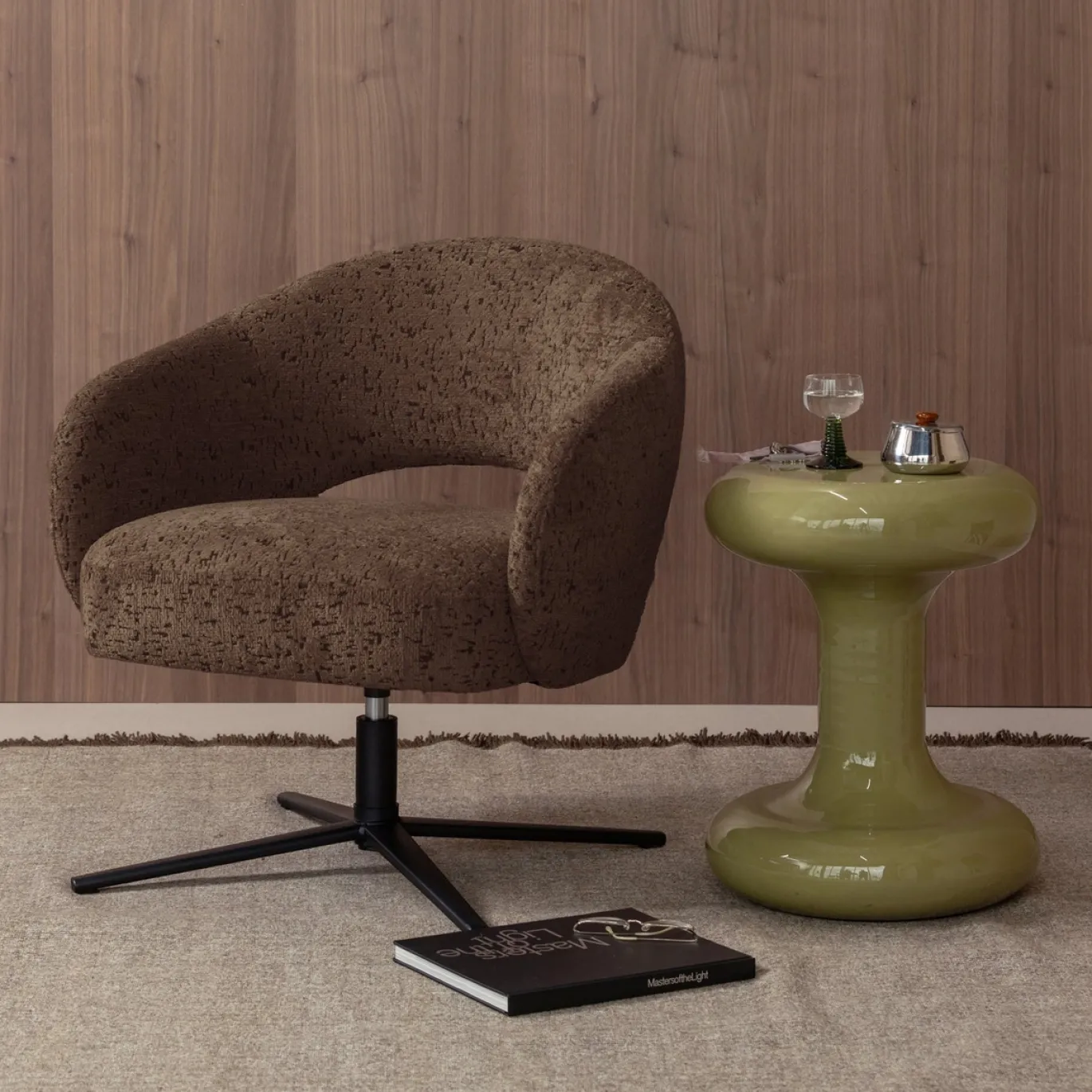 Woood Draaifauteuil Pico Velvet Structuur Bruin
